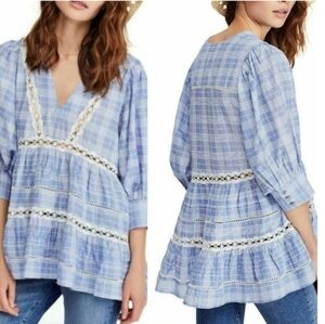 Free People plaid eyelet blouse